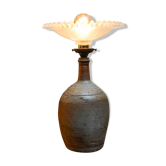 Lampe à poser grès et abat jour année 80