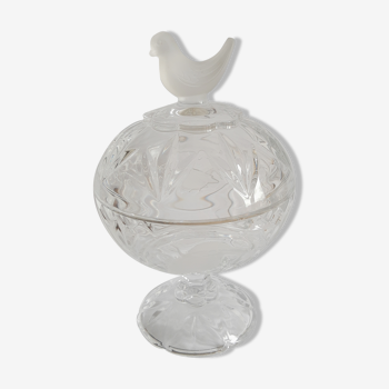 Bonbonnière in Cristal d'Arques Model Les Passereaux Oiseaux Dépoli