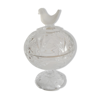 Bonbonnière in Cristal d'Arques Model Les Passereaux Oiseaux Dépoli