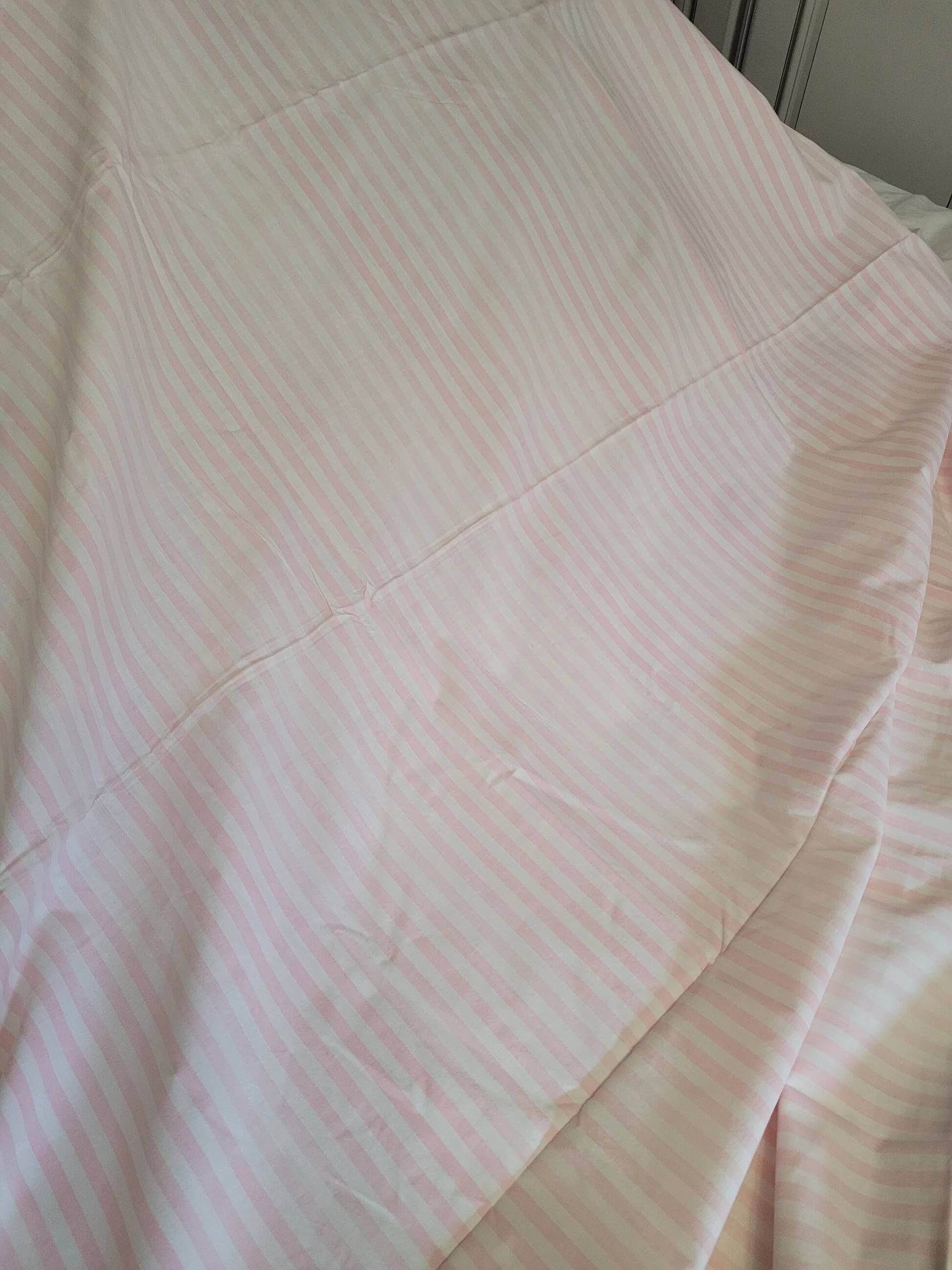 Antique sheet, piece of fabric, 260x170cm, pink and white stripes