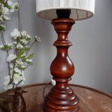 Vintage rustic chic wood table lamp with ecru thread shade