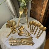Nickel-plated bronze cutlery set, bamboo style