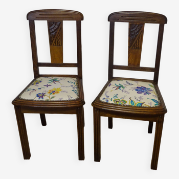 Art Deco chairs in wood and fabrics, French manufacturing,