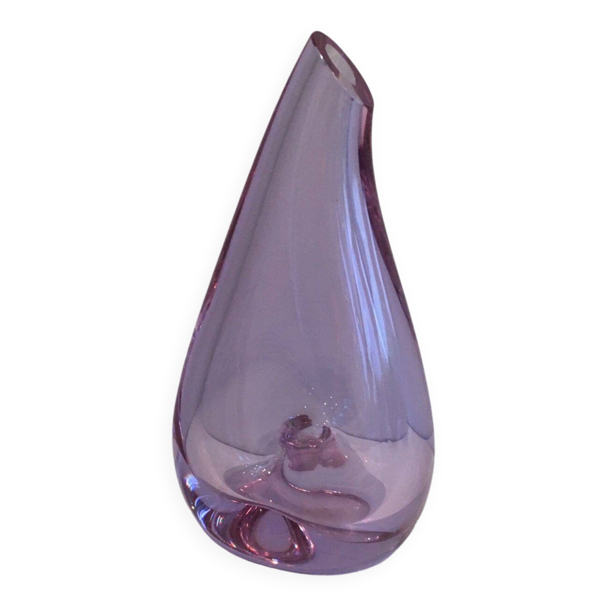 Purple glass piriform vase. Circa 1970.