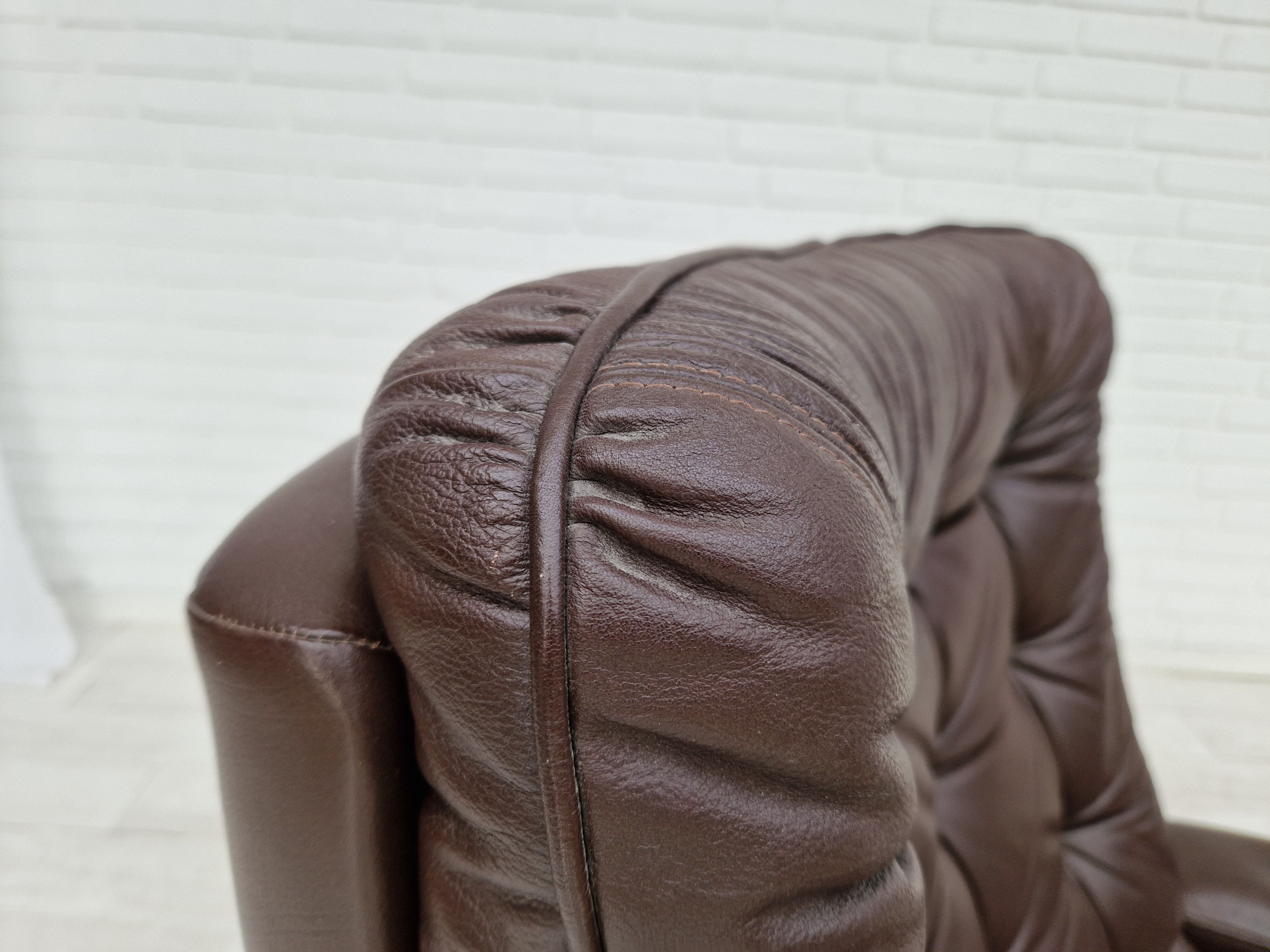 Vintage danish swivel leather armchair 1970s