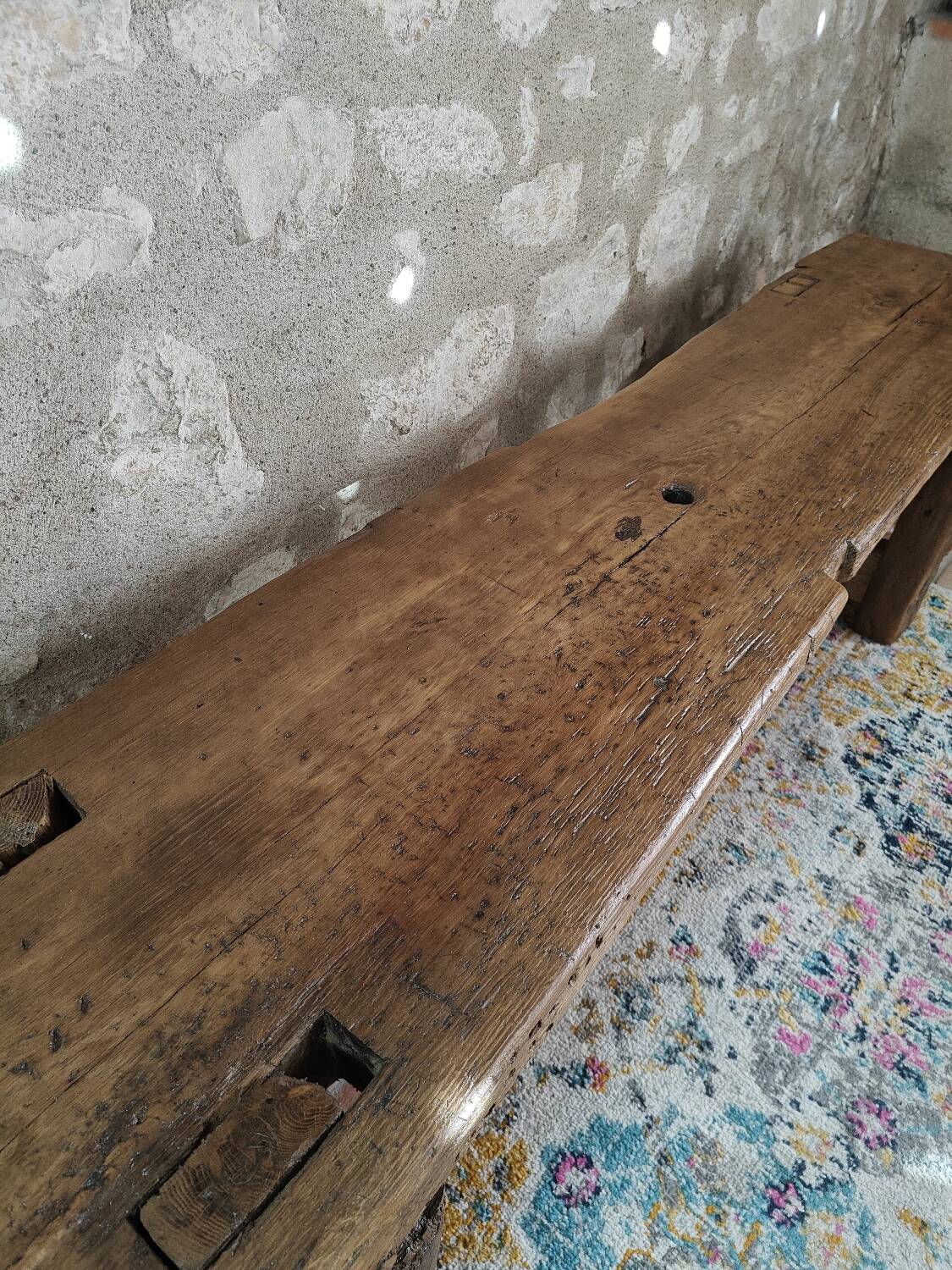Large brutalist bench in solid oak