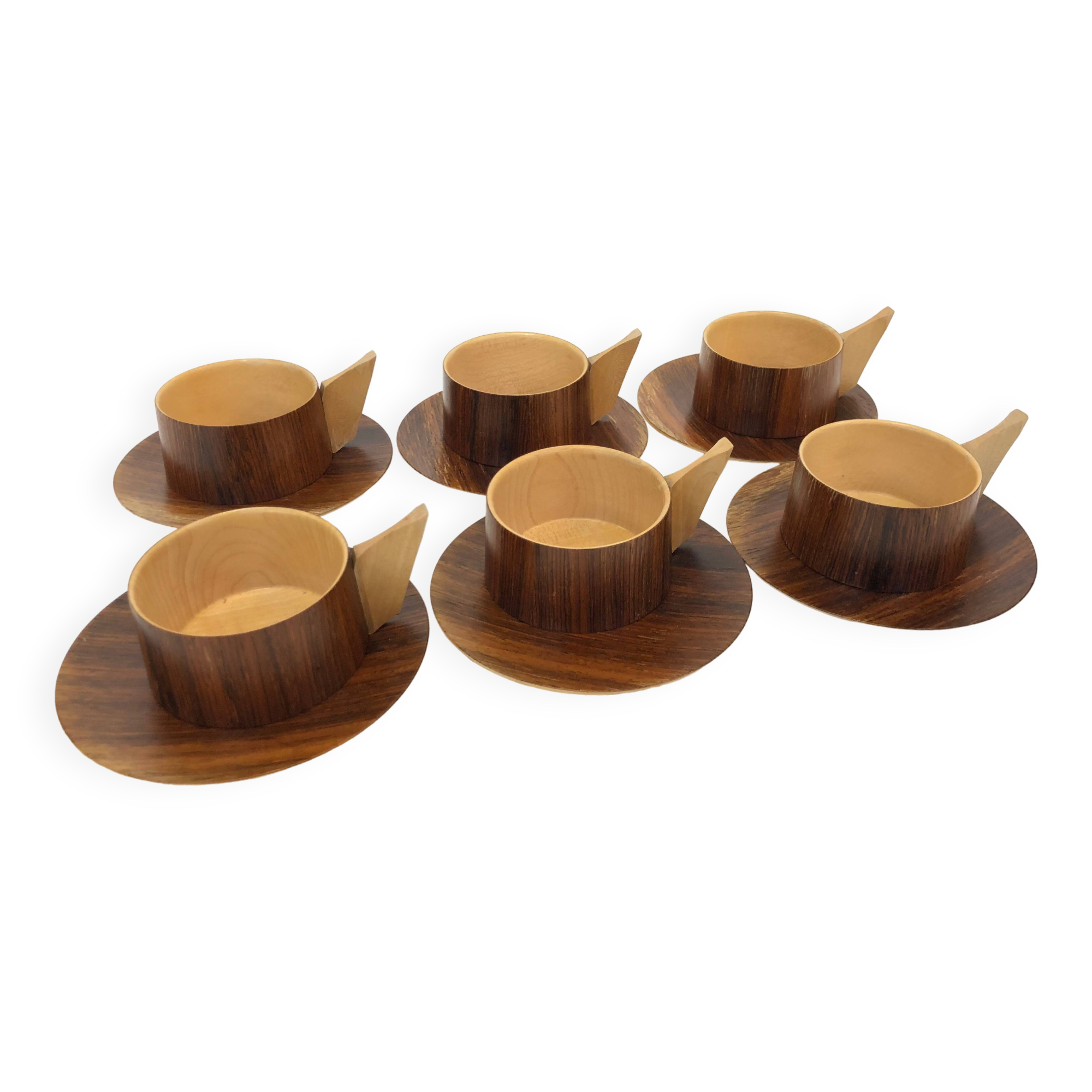 Vintage wooden cups and saucers in teak