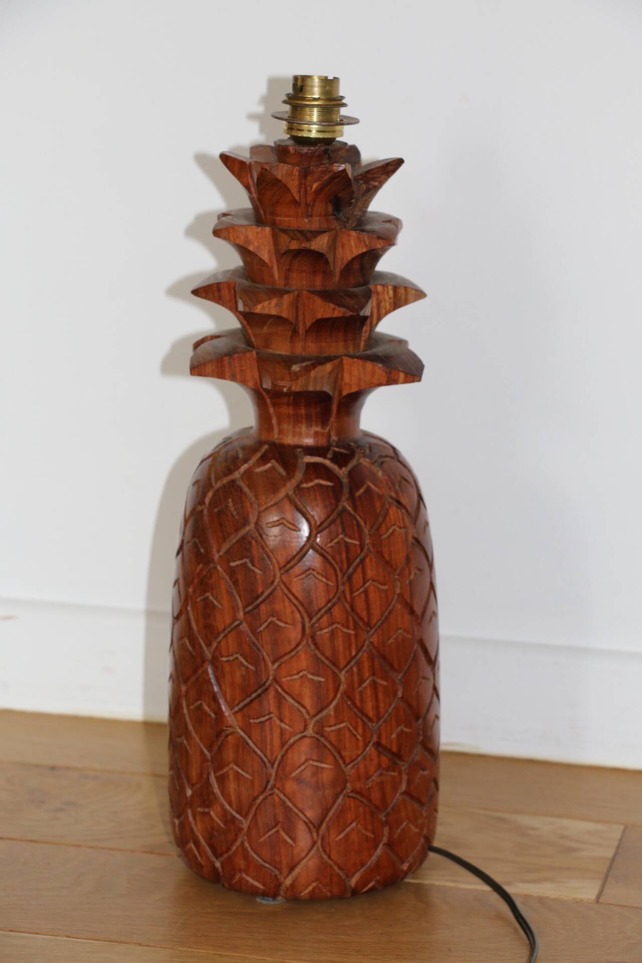 Lampe bois ananas avec abat-jour tissu 650mm