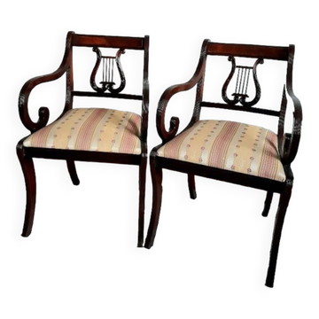 Pair of Charles X style Lyre-backed armchairs