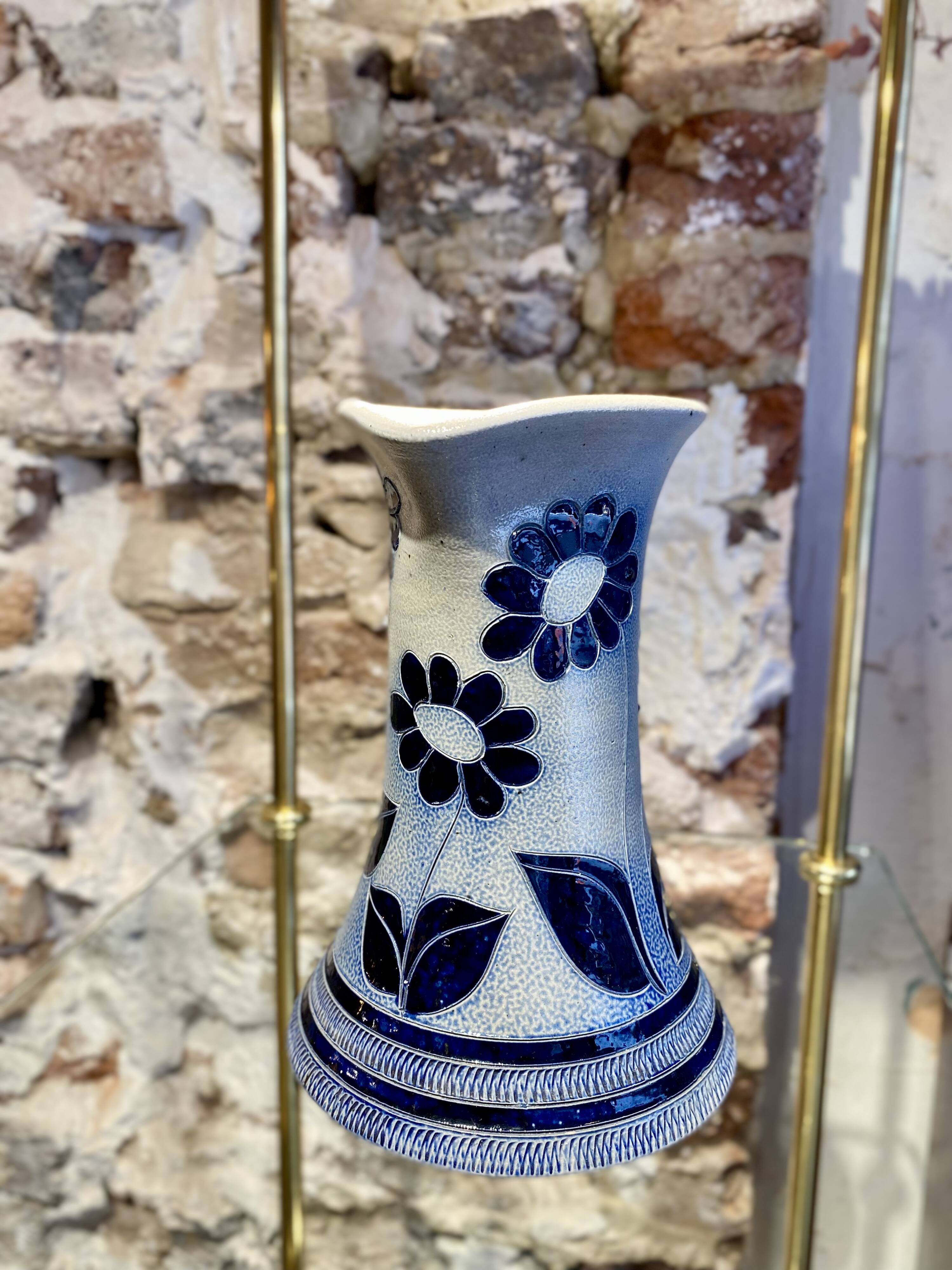 Vintage stoneware pitcher signed La Roche