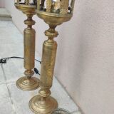 Pairs of ancient oriental brass lanterns