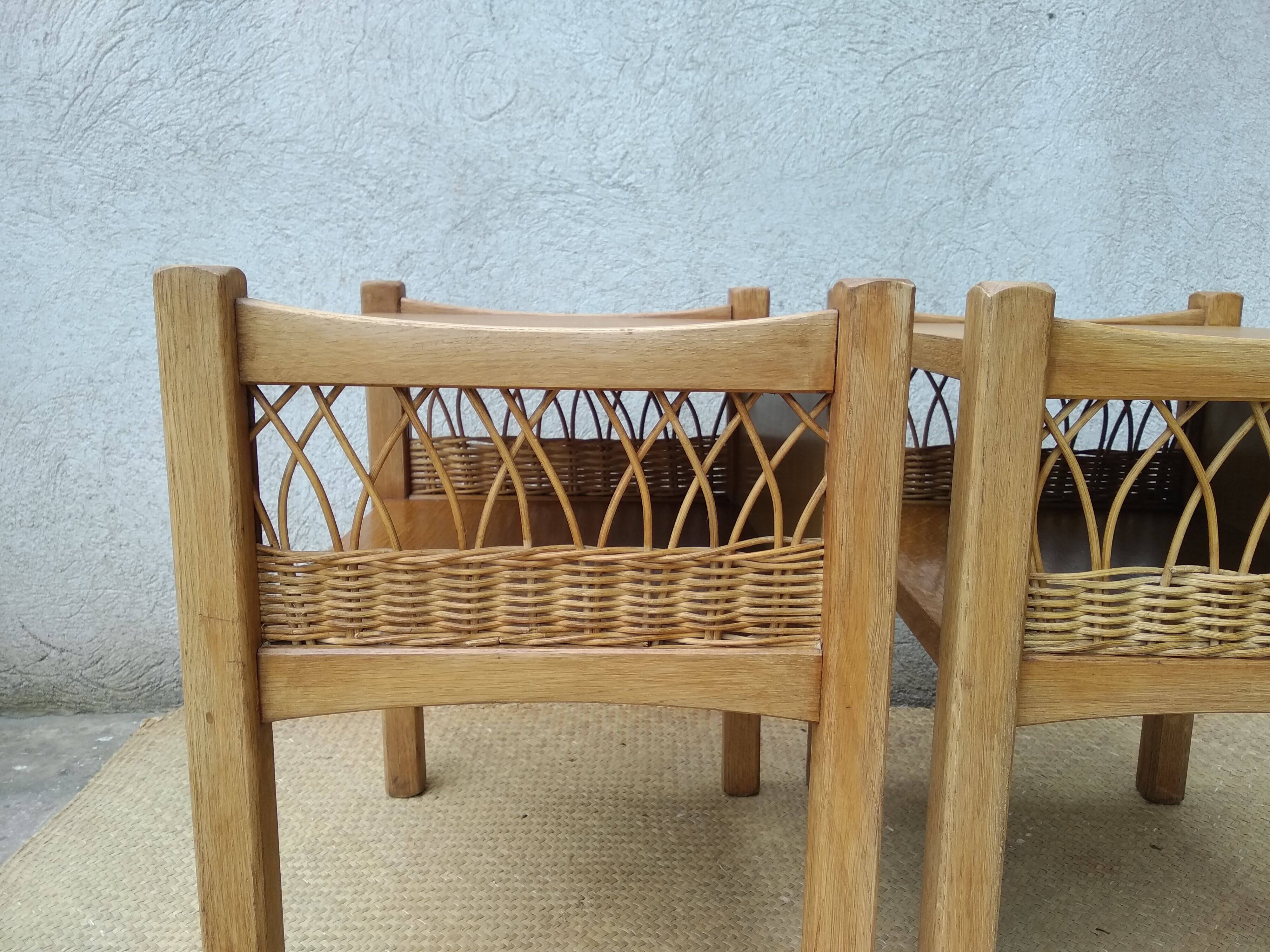 Paire de chevets bois et rotin