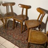 Set of 5 old wooden bistro chairs vintage "banana" folders