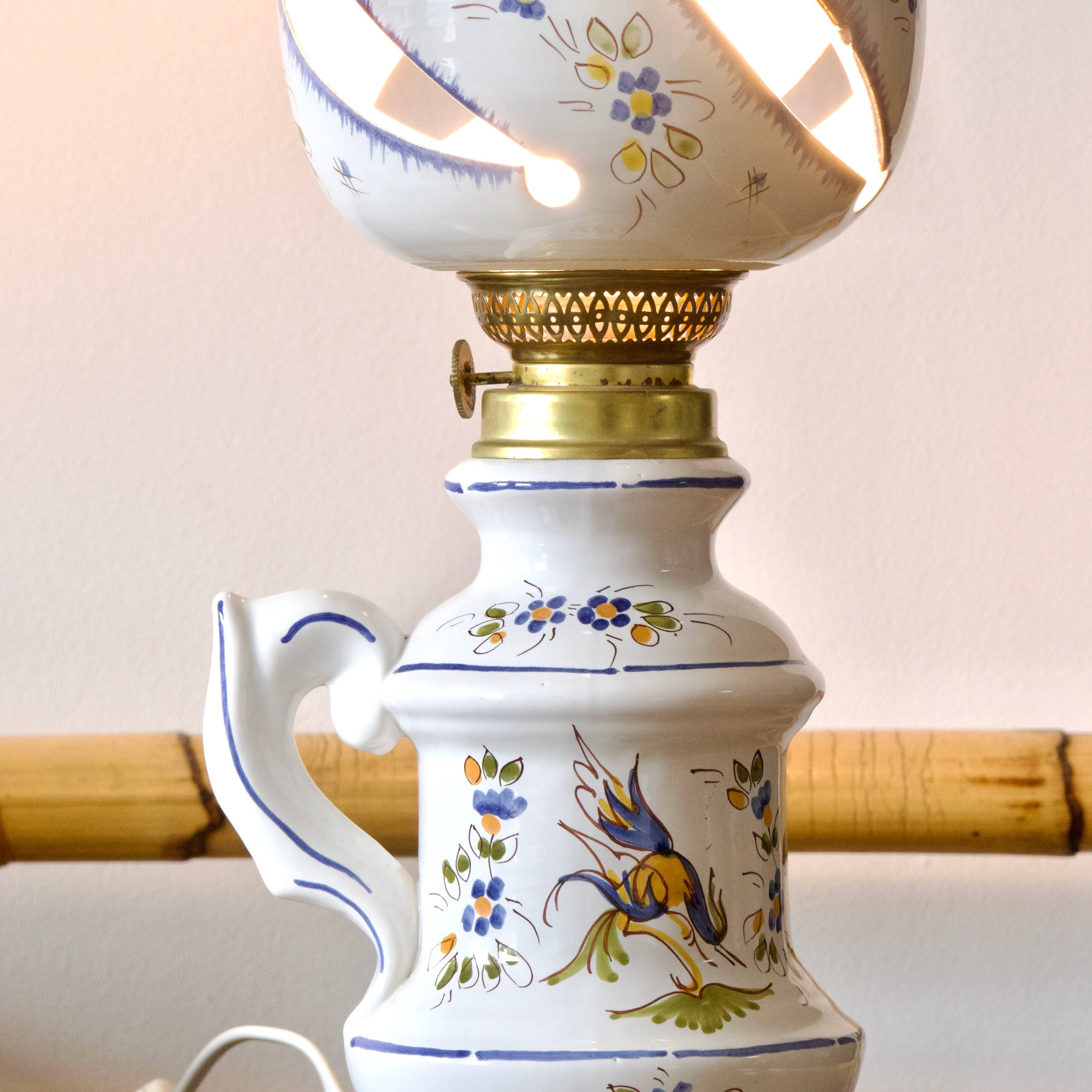 Large handcrafted earthenware lamp from Moustiers