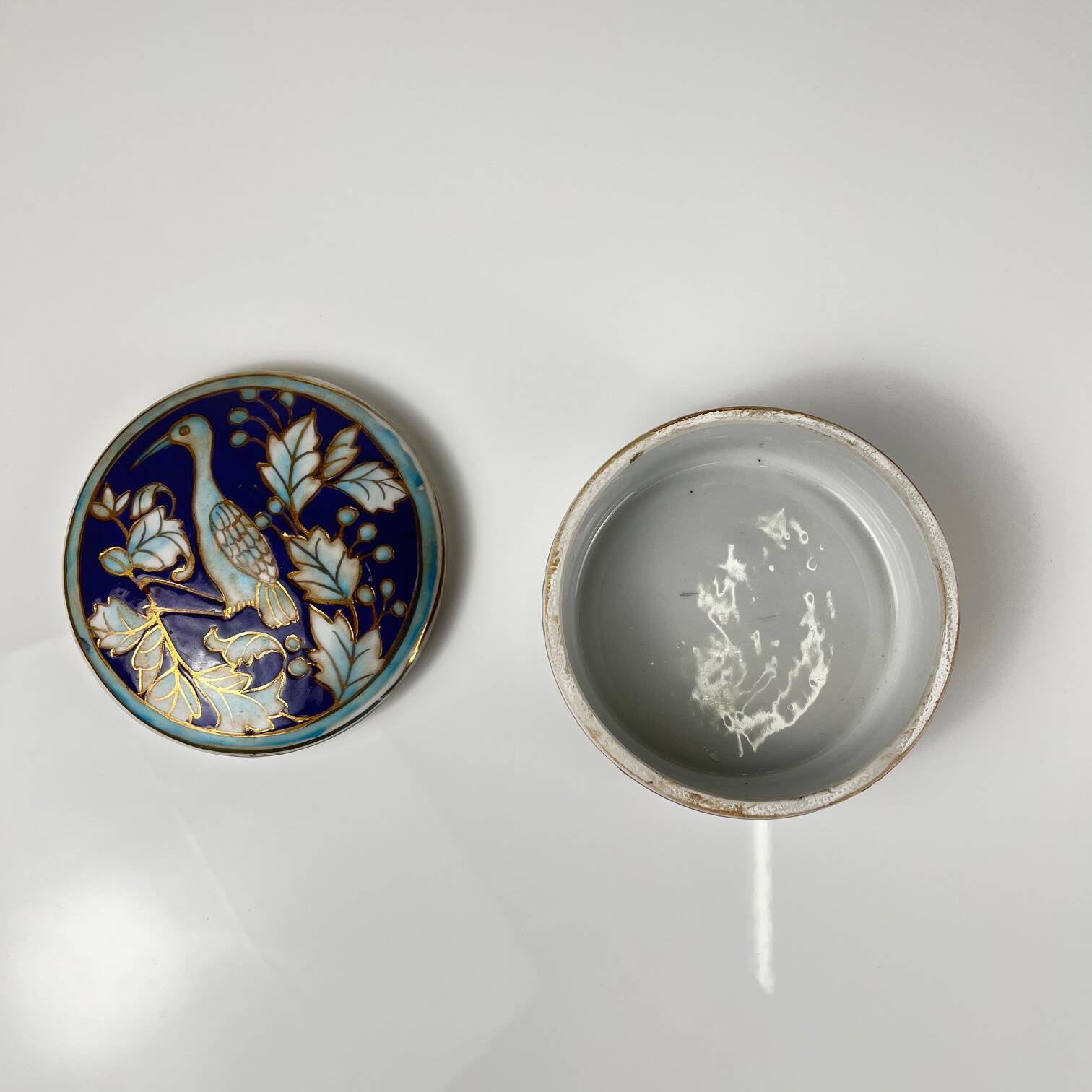 Chinese blue porcelain box with bird and flower motif