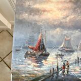 Painting seascape sailboats signed vintage