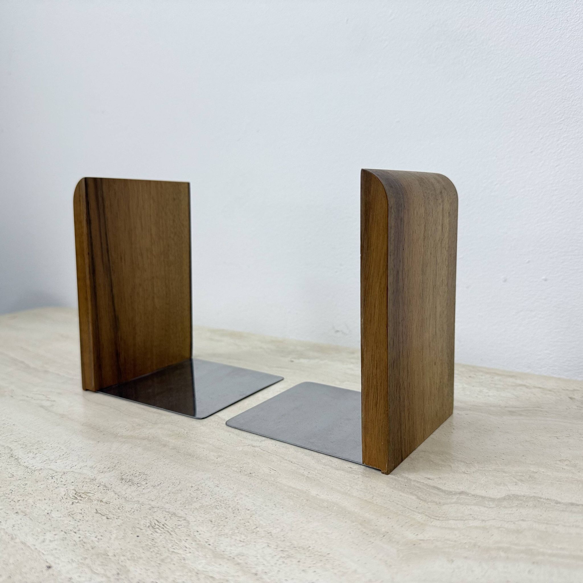 Paire de serre-livres en bois vintage, années 1970