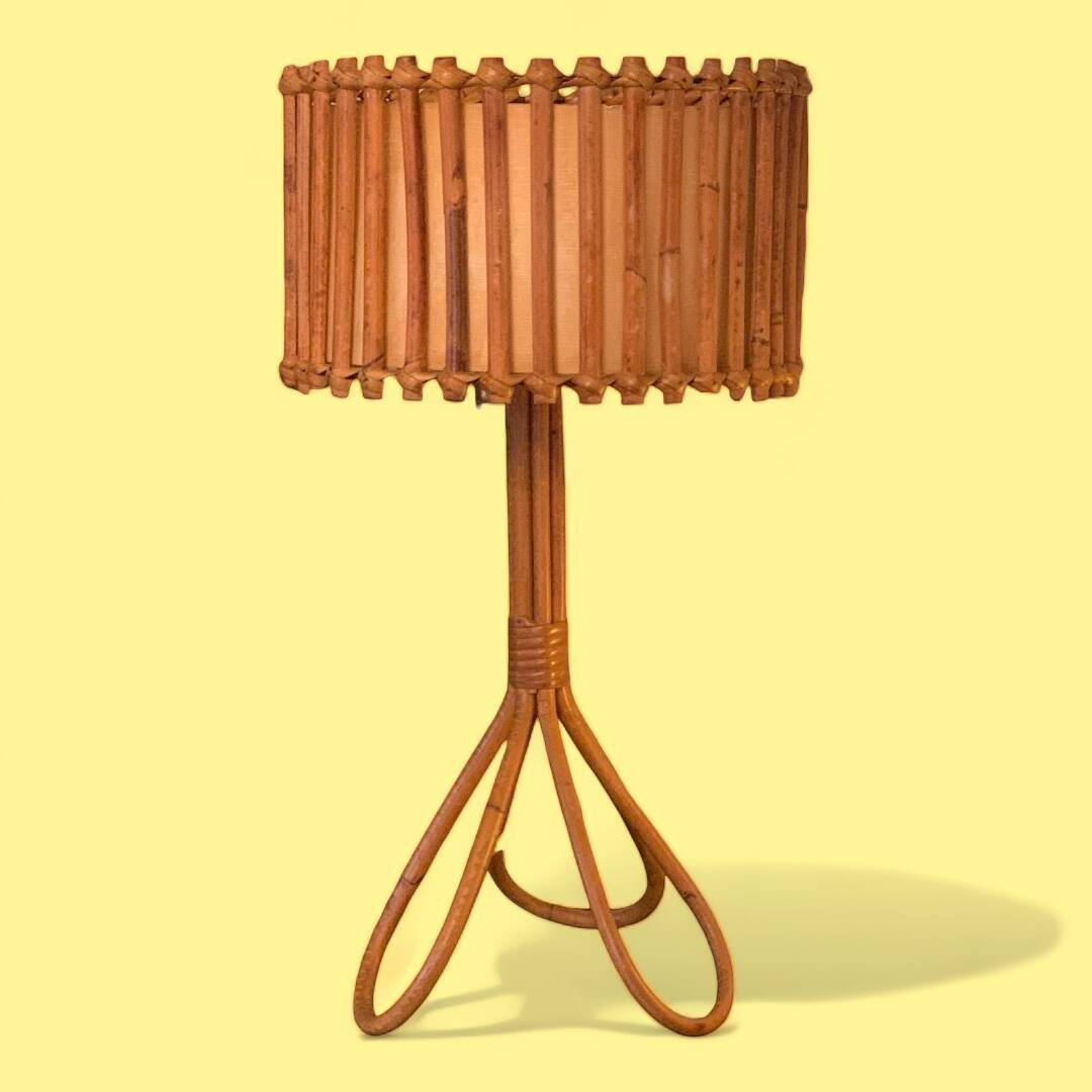 Rattan tripod lamp 1950 H47