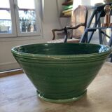 Large green varnished earthenware salad bowl