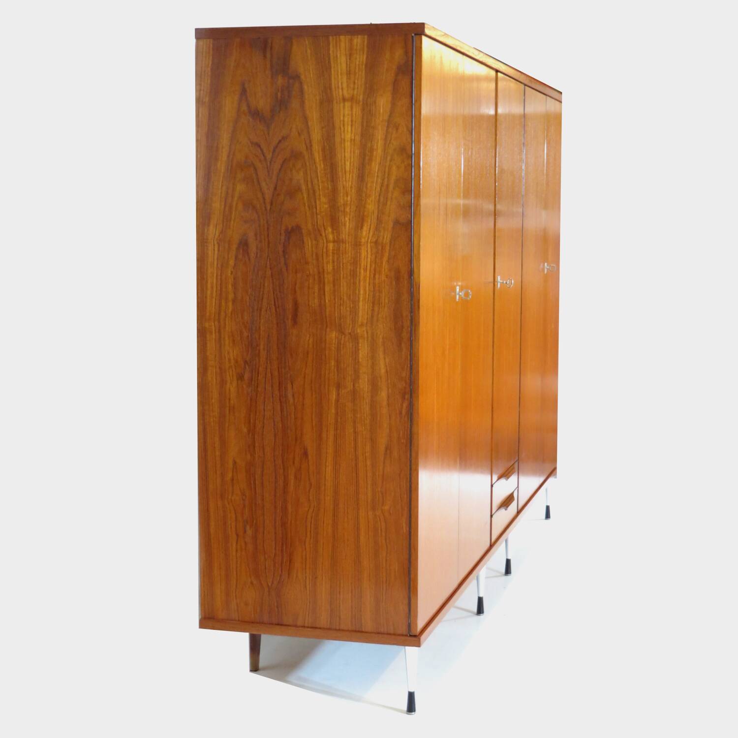 XL Vintage mid century modern 5-door wardrobe in teak, Italian style 1960s