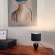 Lampe de table vintage en opaline noire avec abat-jour en velours neuf