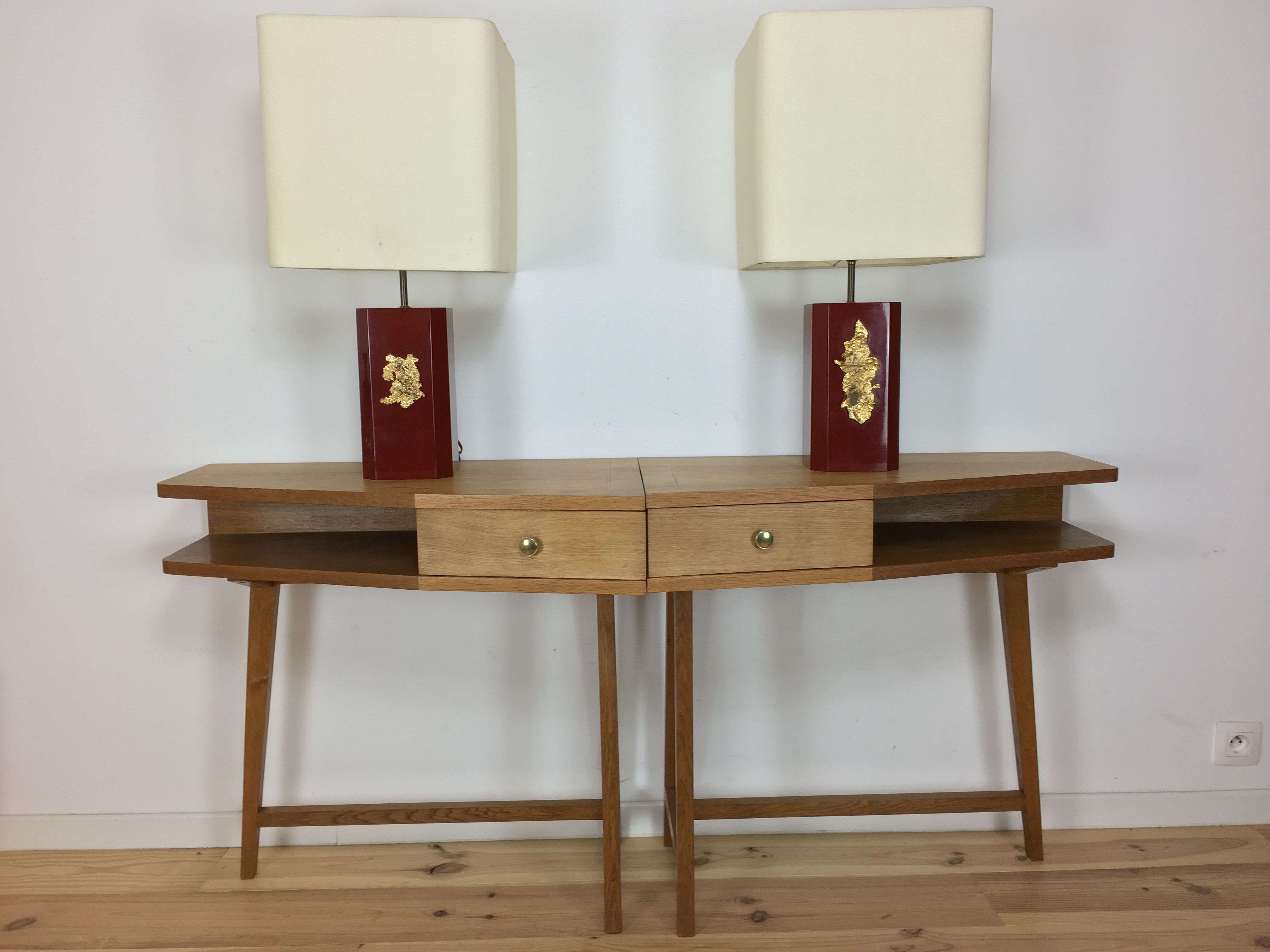 Paire de lampes "pépites" par Philippe Cheverny rouge et or