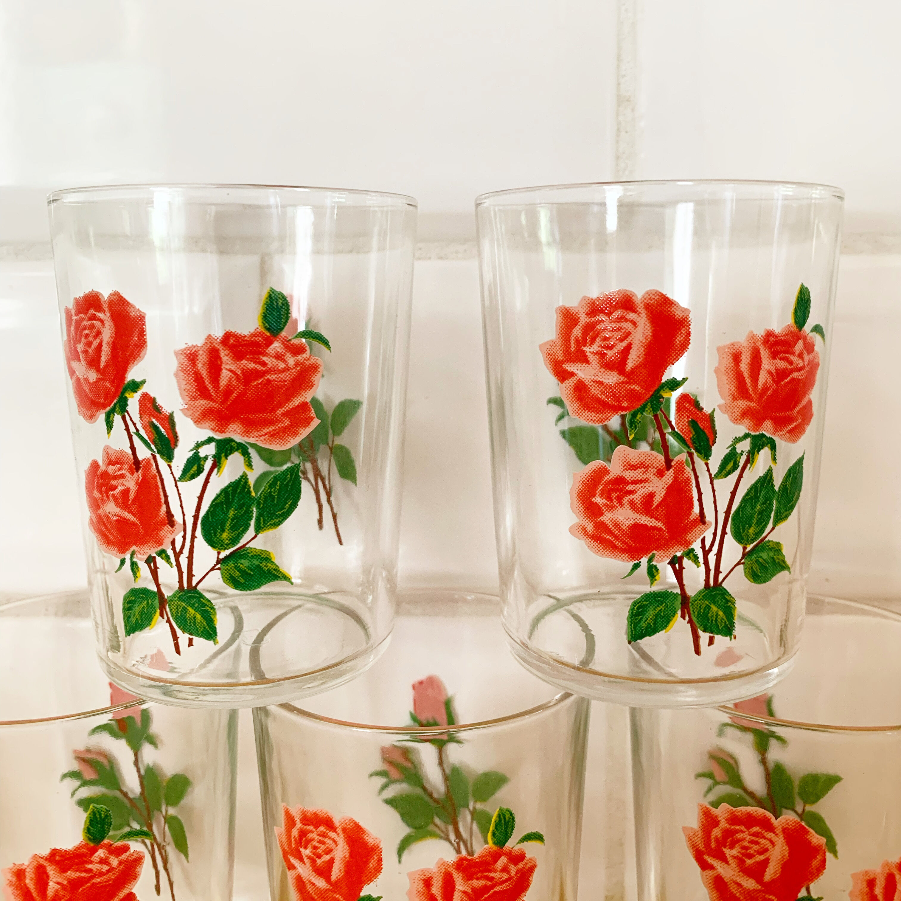 7 verres vintage fleuris