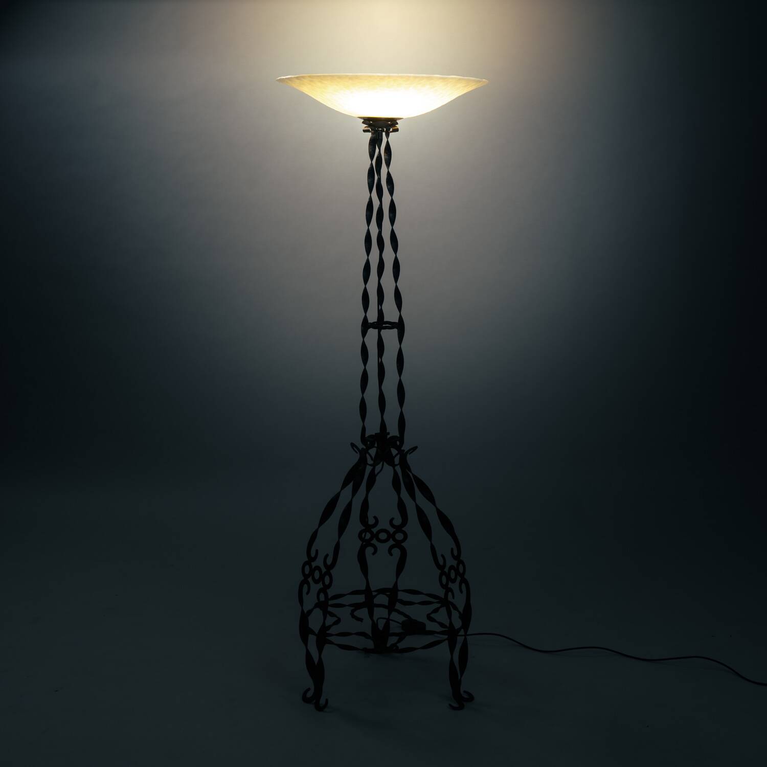 wrought iron glass opaline floor lamp, Art Deco, 1930s