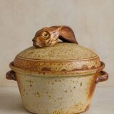 Terrine, stoneware casserole dish with hare decoration, 1970s-80s