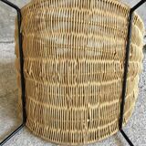 Magazine rack or log holder in wicker and metal - 1950 design