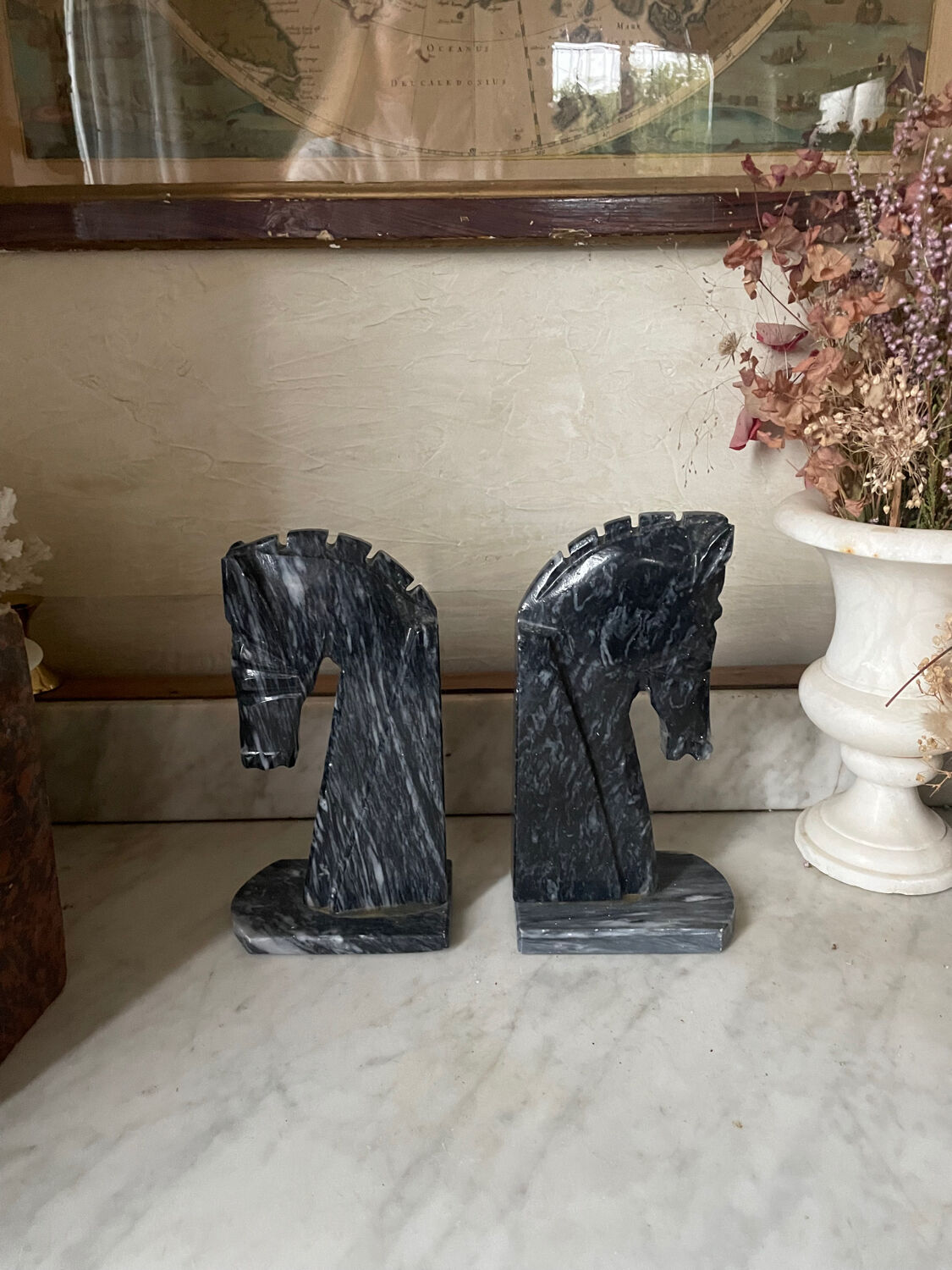Pair of marble horse bookends