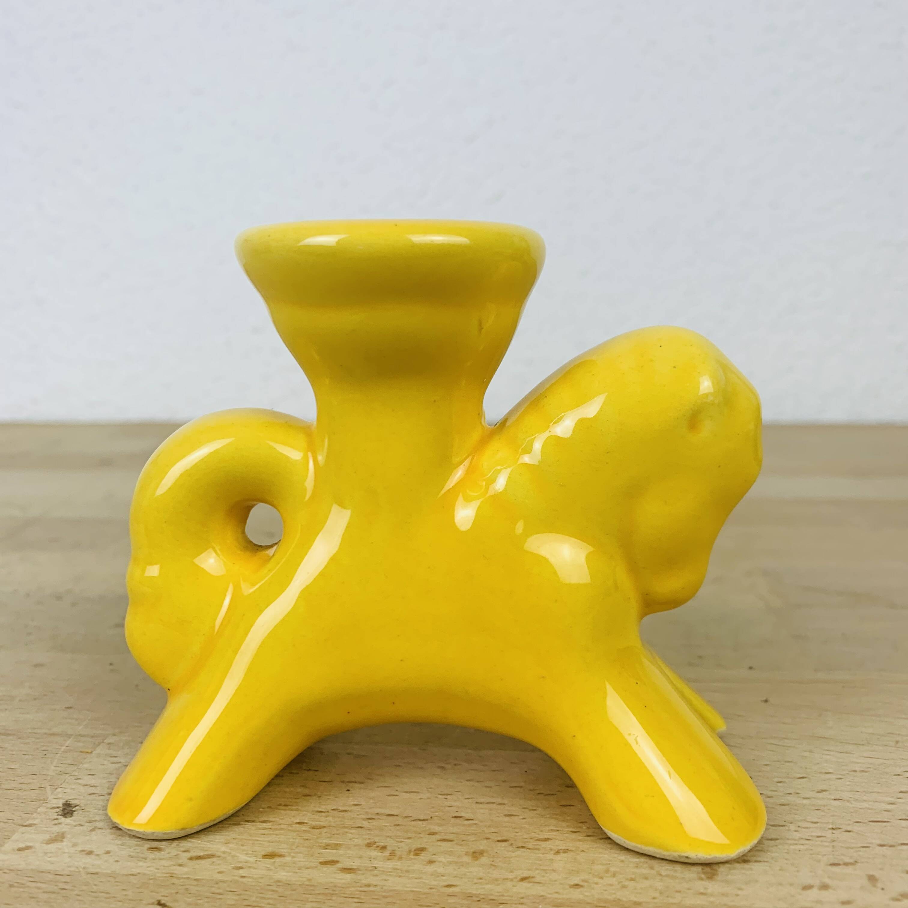 Vintage yellow ceramic horse candle holder