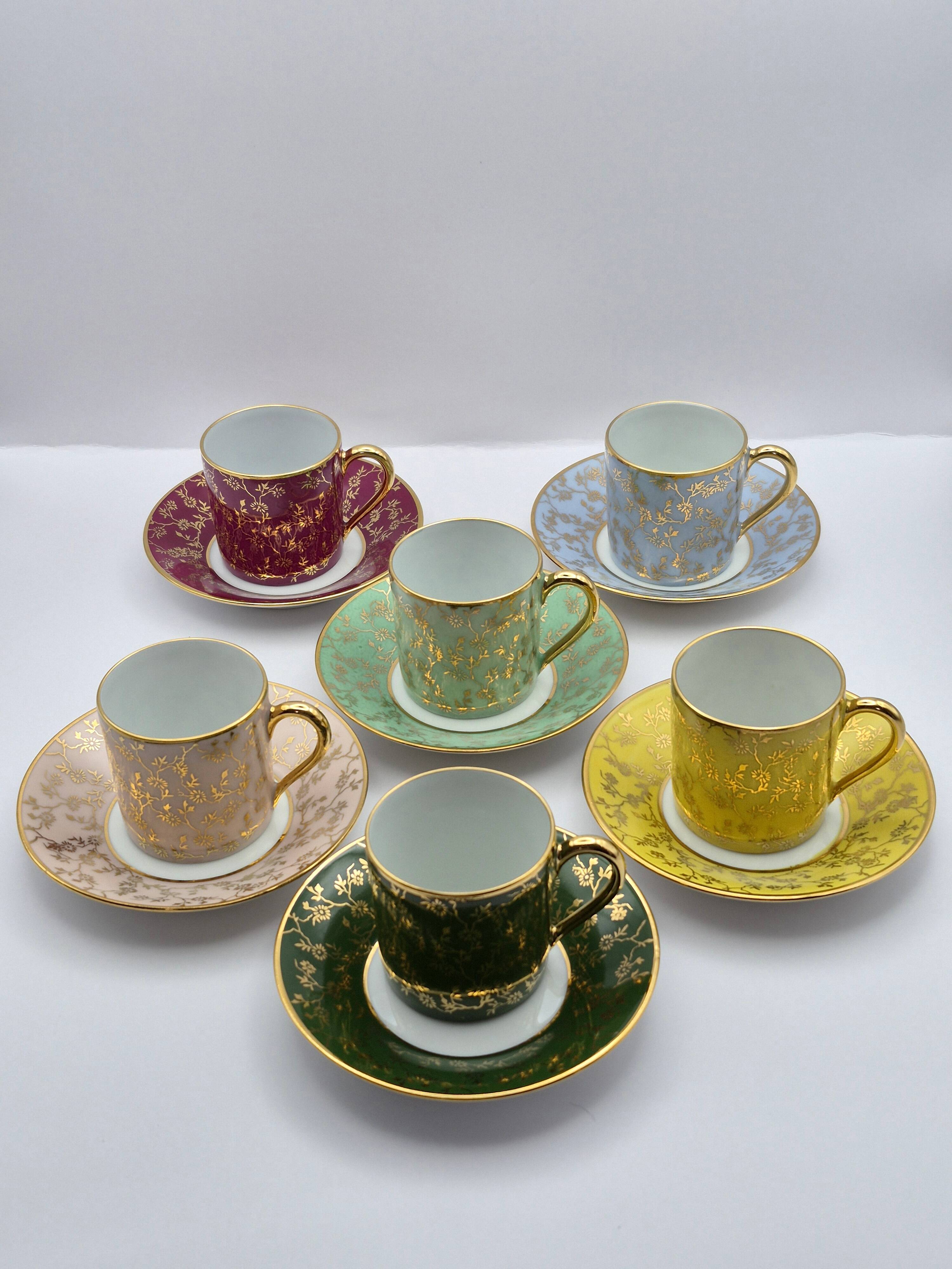 Set of 6 multicoloured moka cups in Limoges fine porcelain.