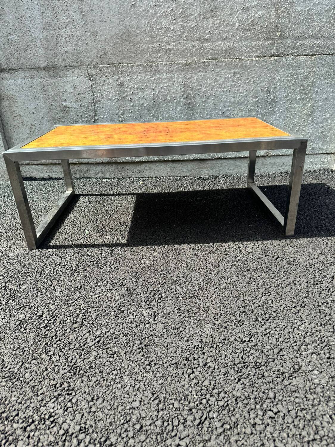 Vintage chrome and wood coffee table, 1970s