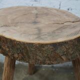 brutalist tripod coffee table or stool or end table in raw wood