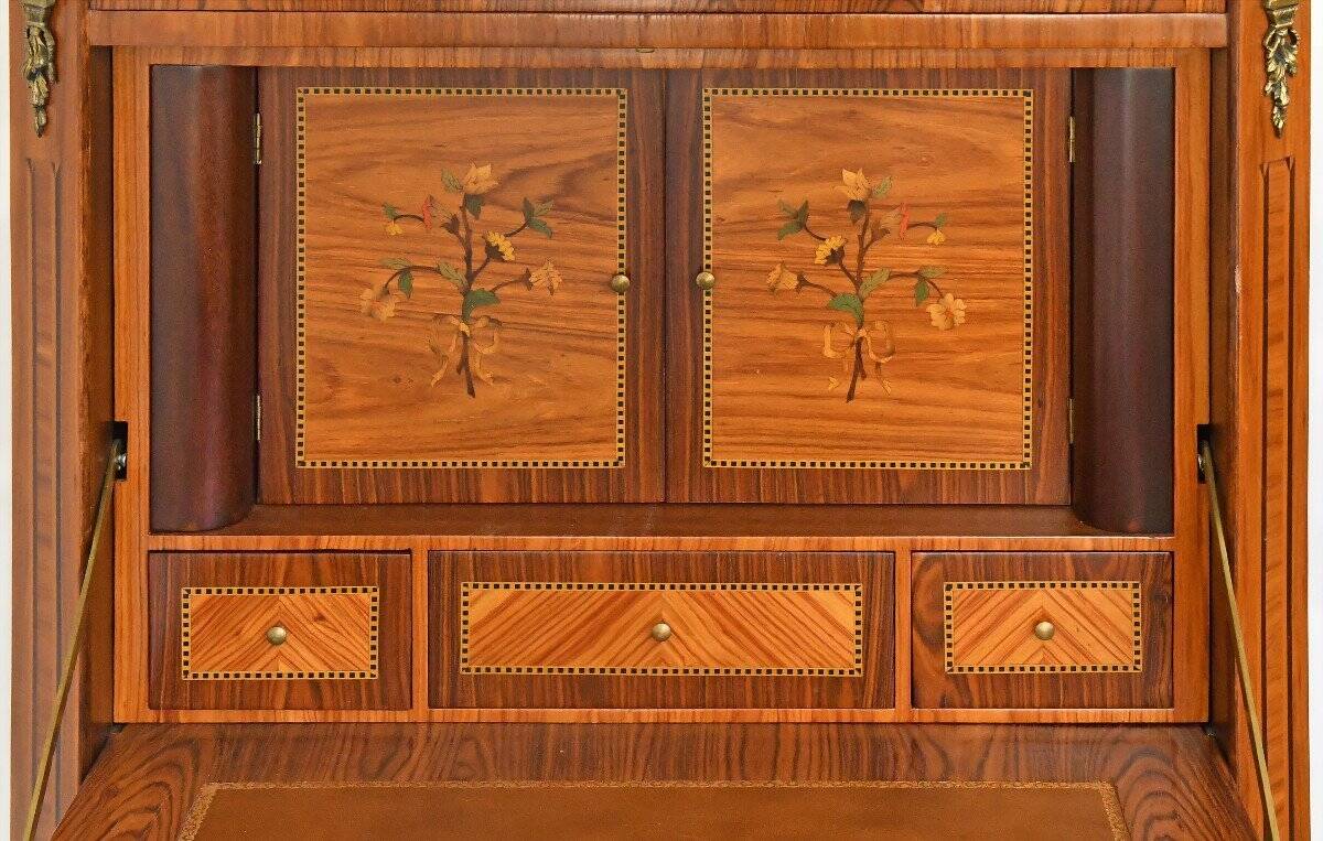 Transitional style secretary in marquetry