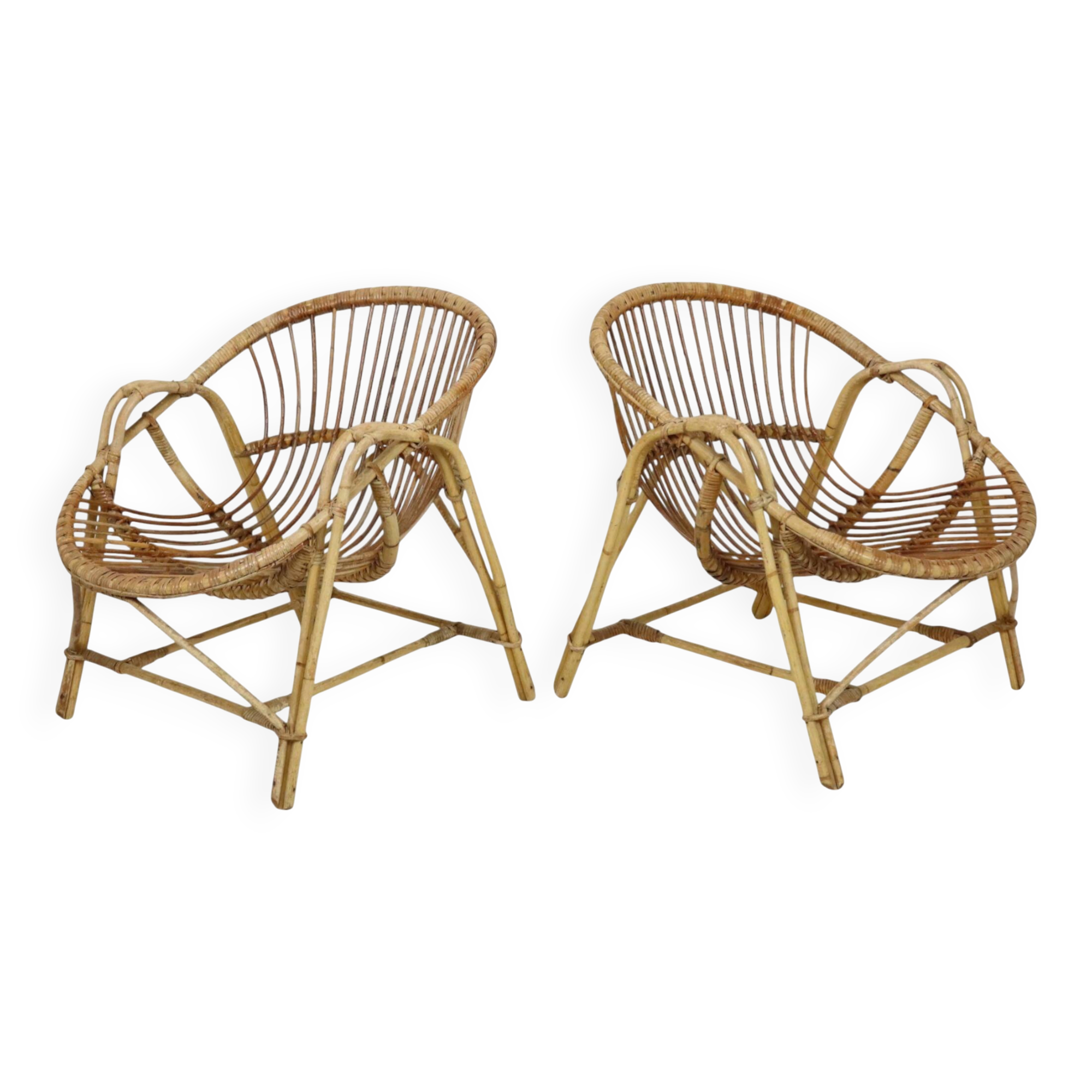 Paire de fauteuils en rotin, France années 1960