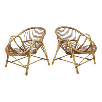Vintage Set of Rattan Lounge Chairs Boho Style France Sixties