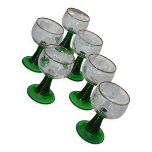 6 verres gravés Roemer - pied