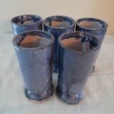 Set of 5 blue mazagrans in glazed stoneware