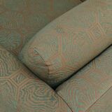 Pierre Frey modernist bench in green and gold patterned fabric