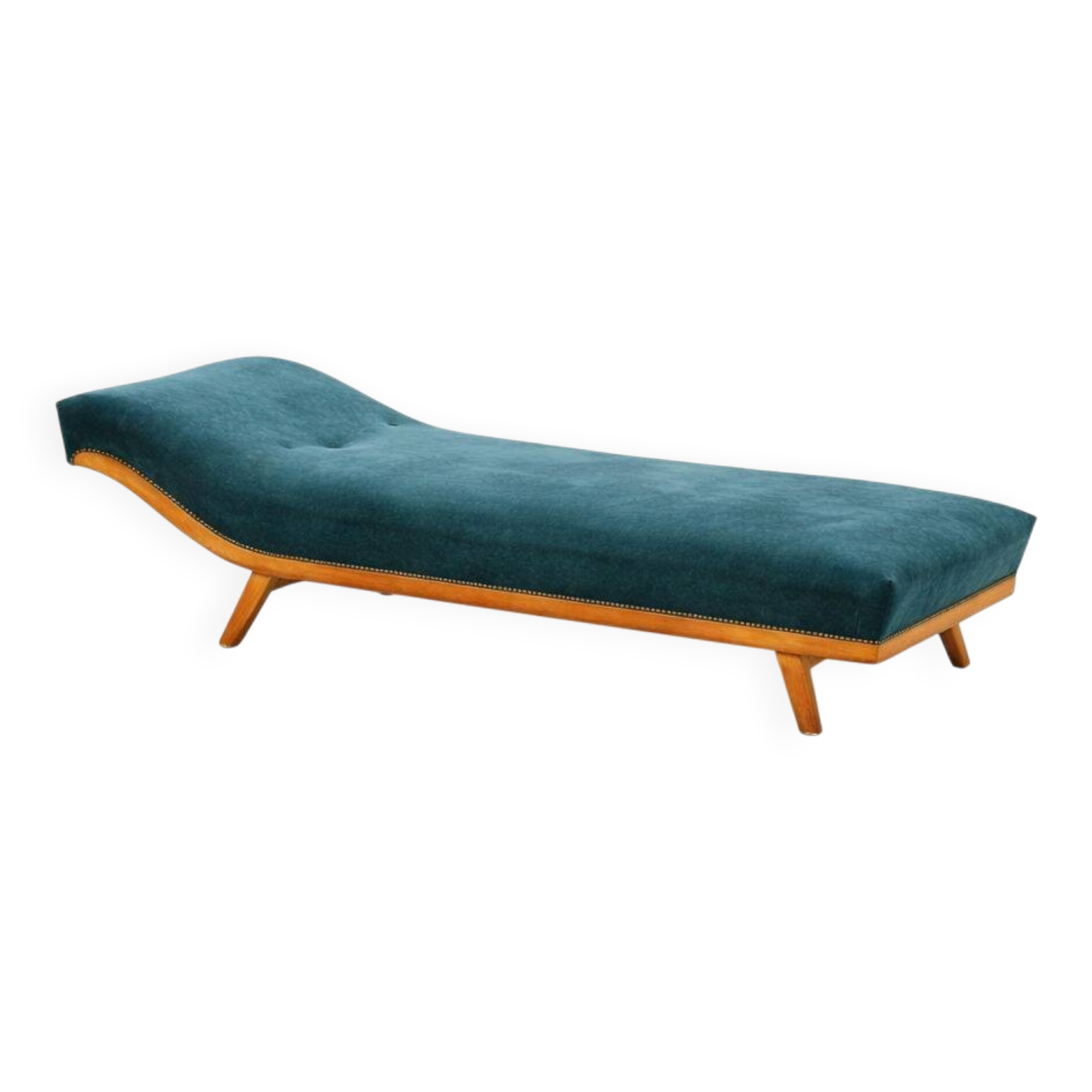 Vintage sofa bed / chaise longue with new upholstery and beautiful woodwork