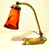 Art-nouveau lamp articulable bronze foot with glass paste shade muller lunéville