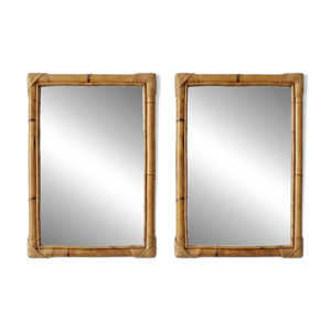 Paire de miroirs vintage - bambou rotin