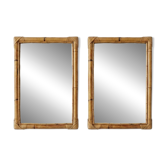 Paire de miroirs vintage en bambou et rotin