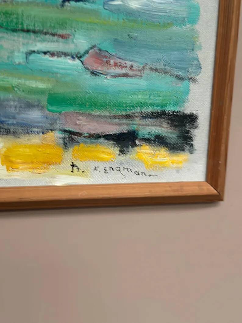 Swedish Oil on Canvas“Abstract Composition” by Klas Engman– Vintage &Framed