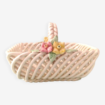 Empty pocket basket in woven white ceramic / vintage 60s-70s