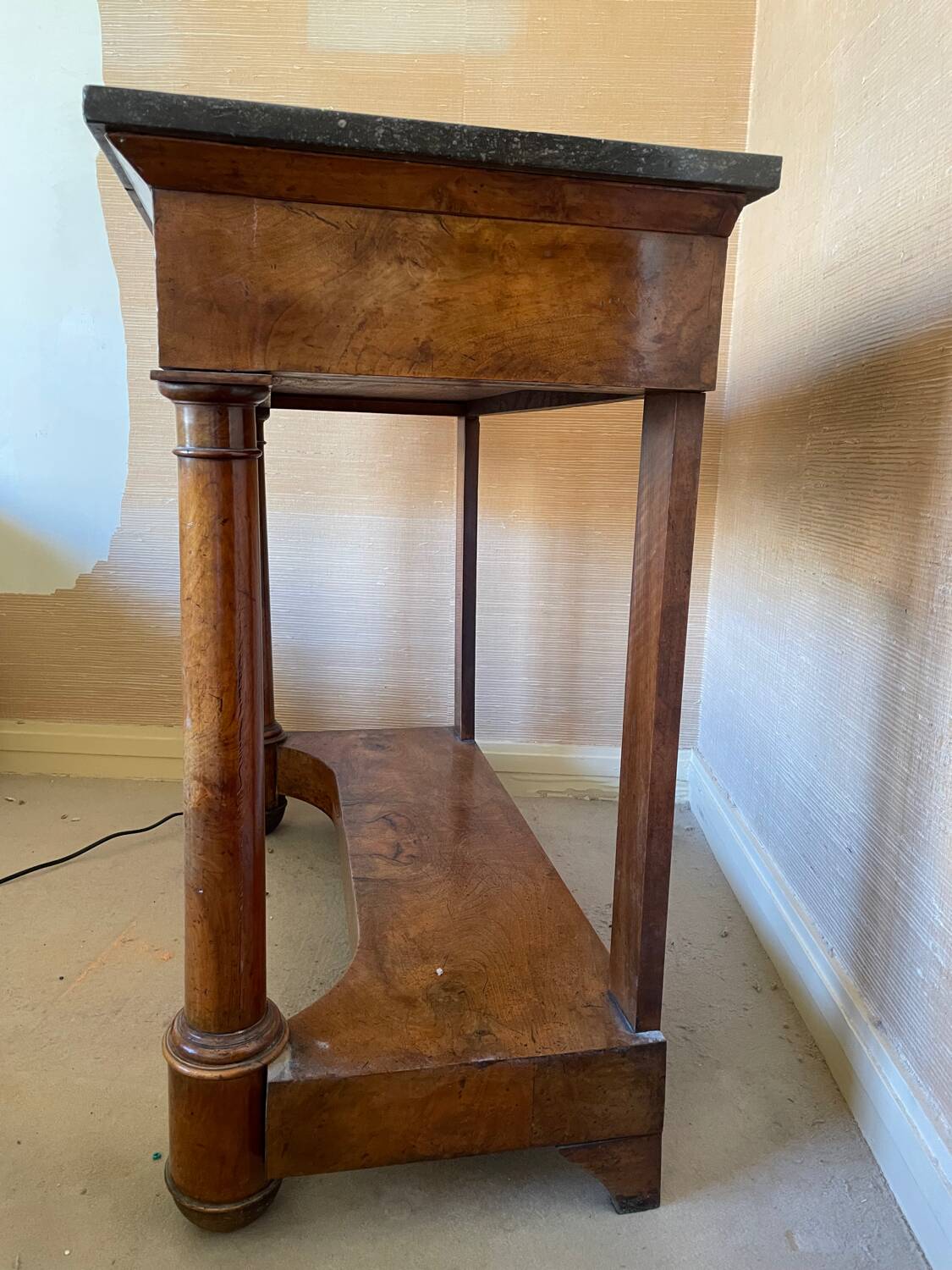 Console ancienne style Louis Philippe en bois et plateau en marbre