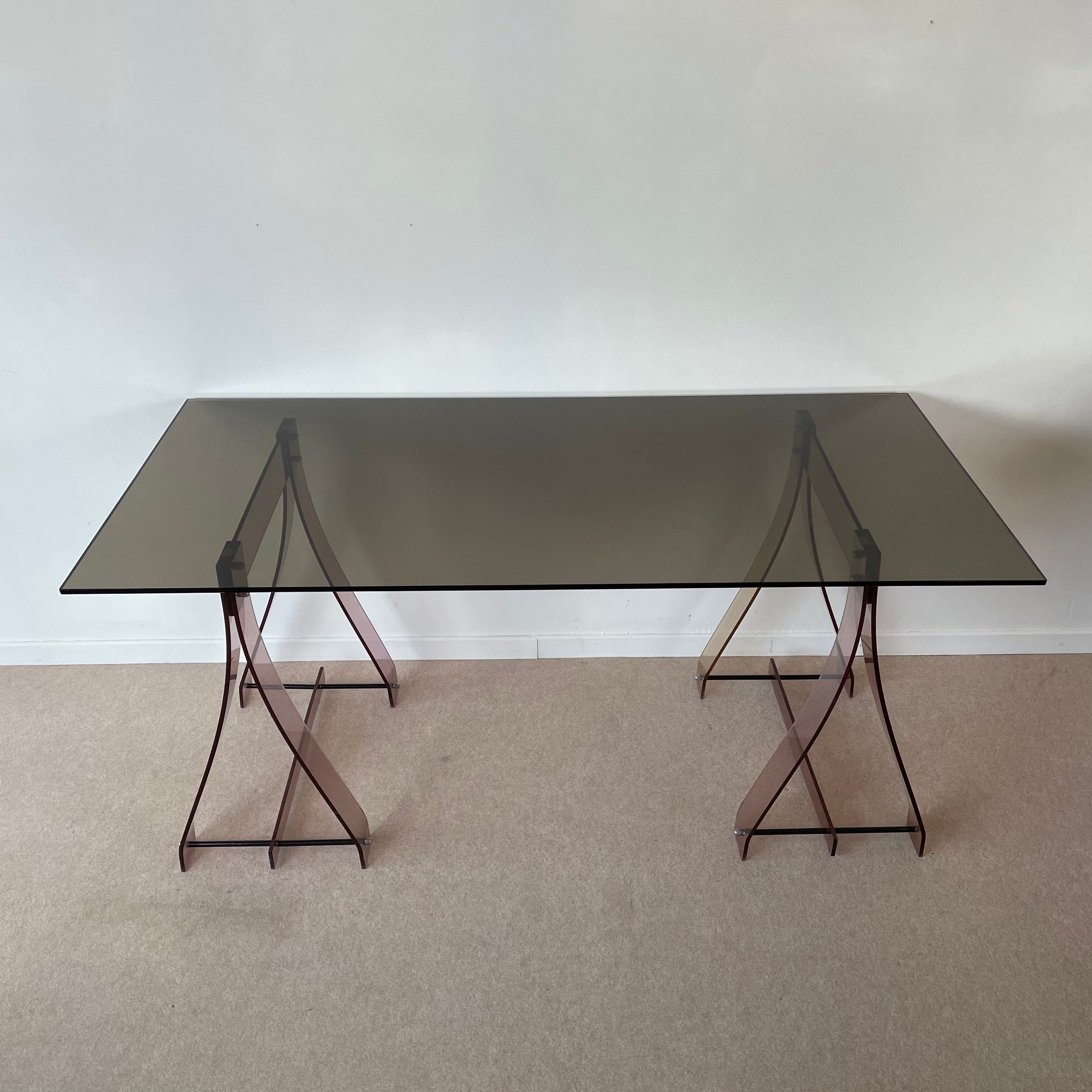 Office glass tray on trestles altuglass 1970s