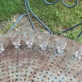 6 clear glass wine glasses with antique chiseled flower pattern